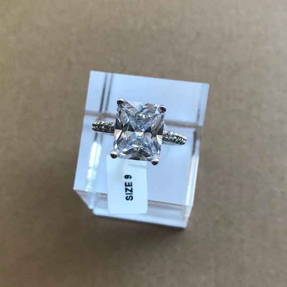 925 SS Radiant Cut Engagement Ring - Picture 2 of 6